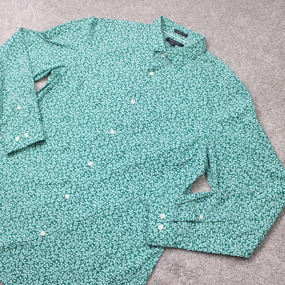 Banana Republic Shirt Mens Large Green Floral Grant Fit 120s Supima‎ Cotton L/S